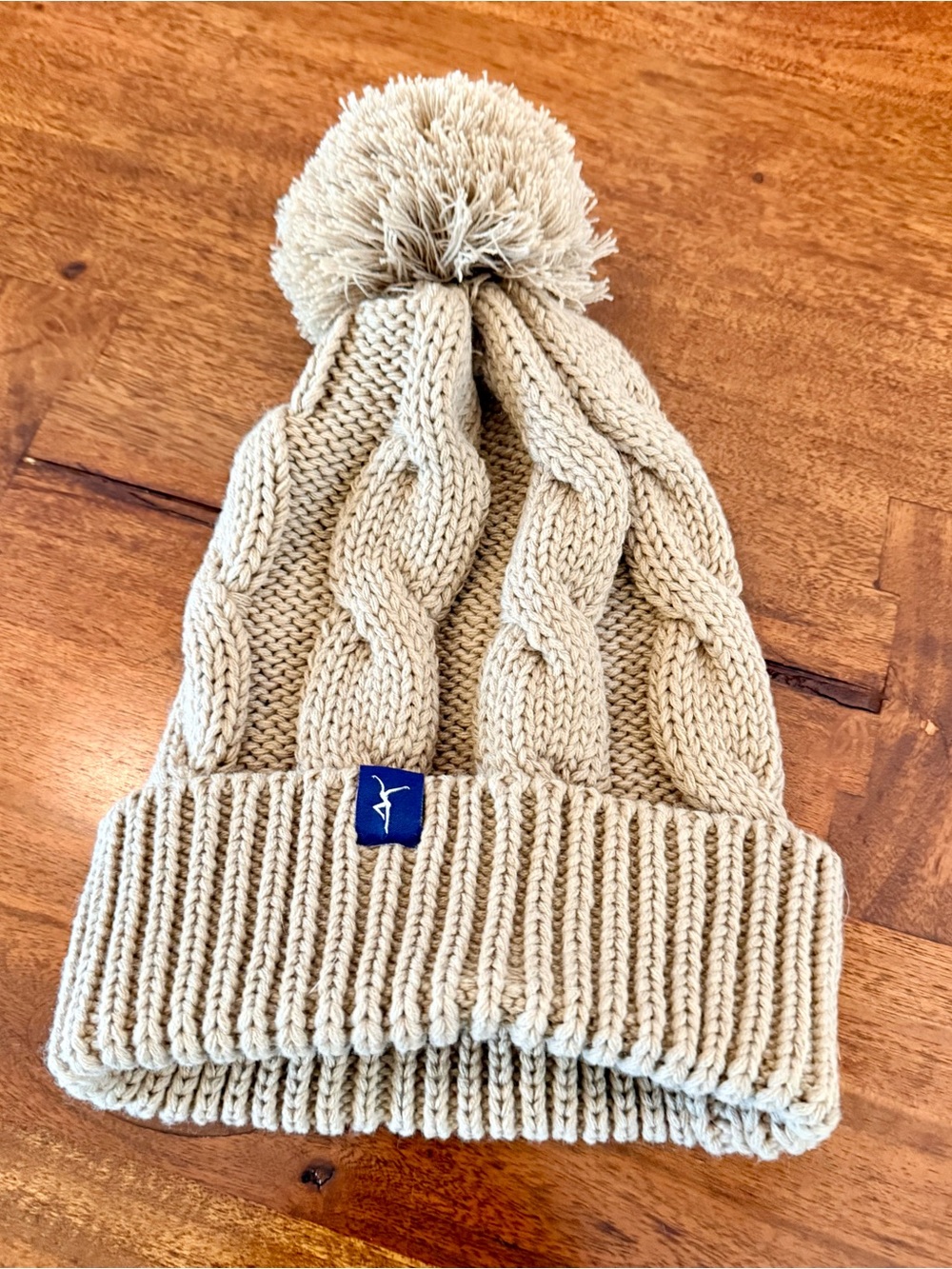 DMB Beige Cable Knit Pom Beanie